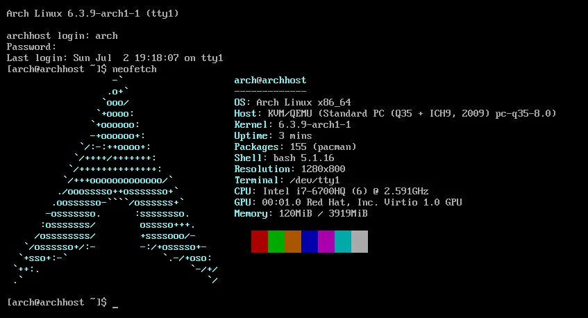finish install arch linux neofetch