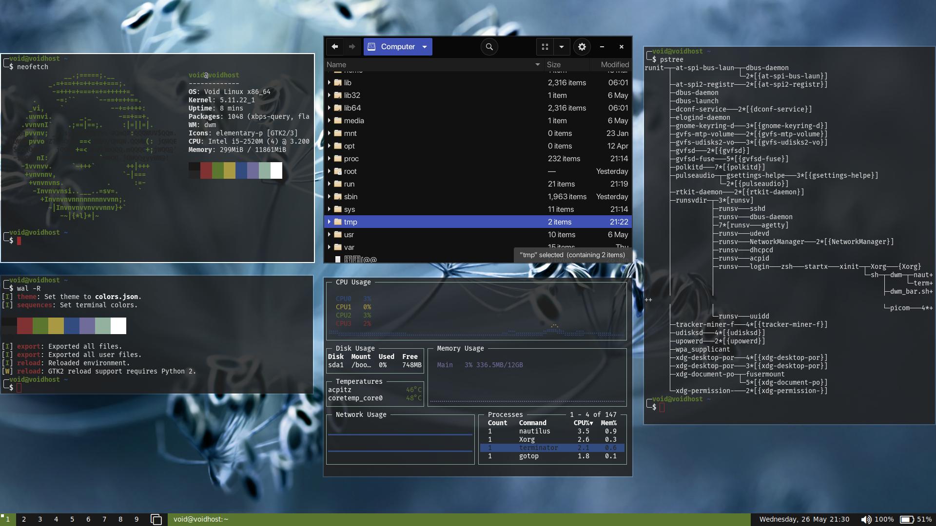 desktop linux keren dengan DWM Window Manager yang minimalis, ringan dan powerfull. 