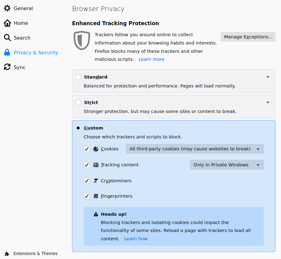 firefox browser privacy setting