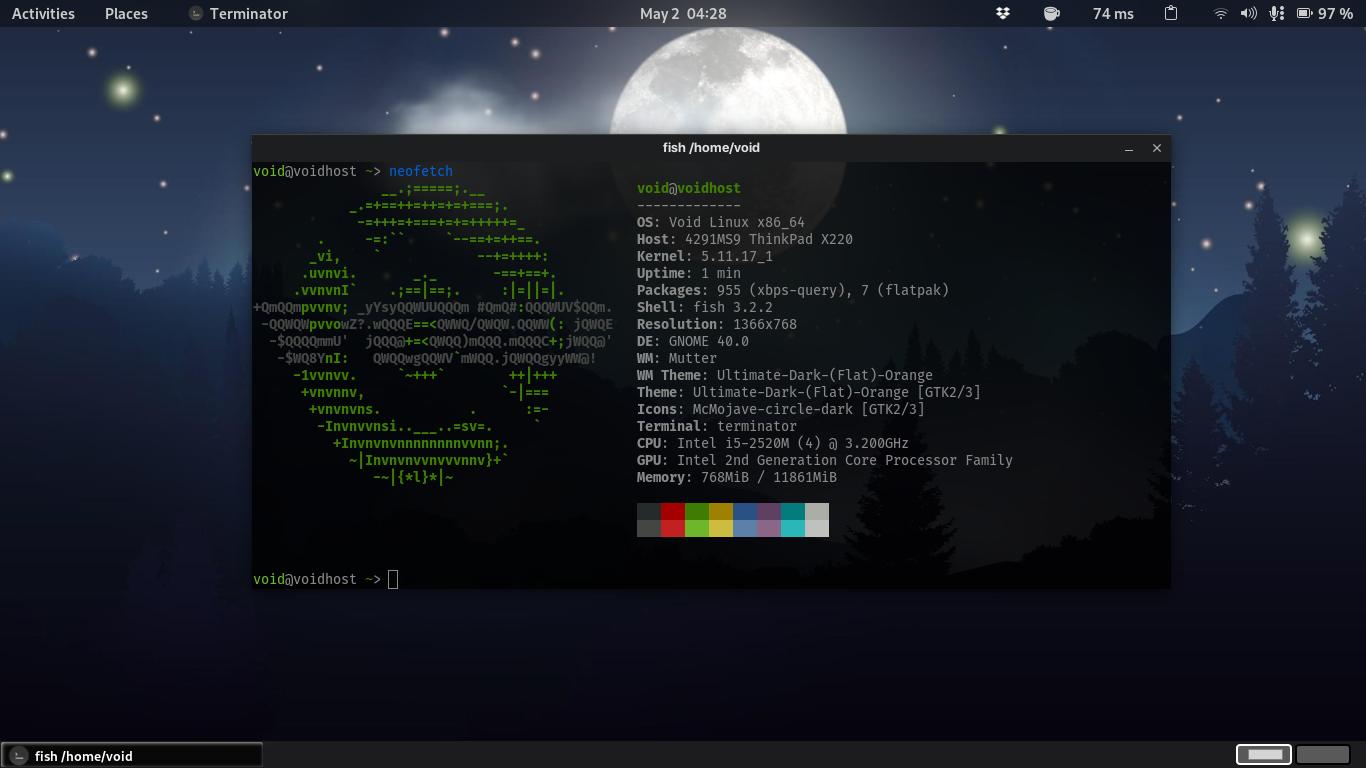 desktop gnome 40 linux terbaru menggunakan window manager mutter sebelum ganti ke window manager i3wm.