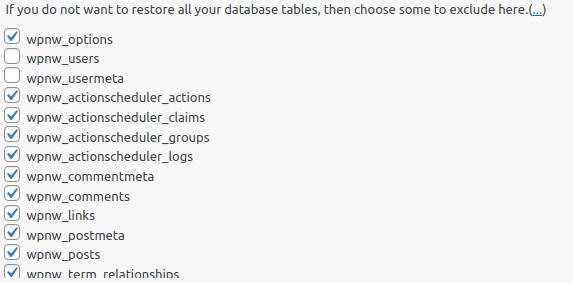 restore table database wordpress dengan updraft plus